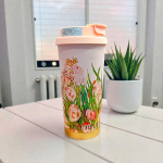 Pink Flower Design Classy Coffee Mug Flask 520ML - Image 2