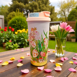 Pink Flower Design Classy Coffee Mug Flask 520ML - Image 3