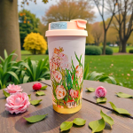Pink Flower Design Classy Coffee Mug Flask 520ML
