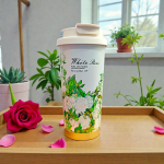 White Rose Design Classy Coffee Mug Flask 520ML - Image 3